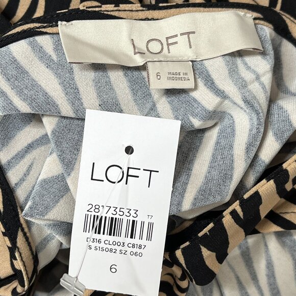 LOFT Tan Black Animal Print Long Sleeve Midi Dress Size 6 NWT Fall - Picture 10 of 12